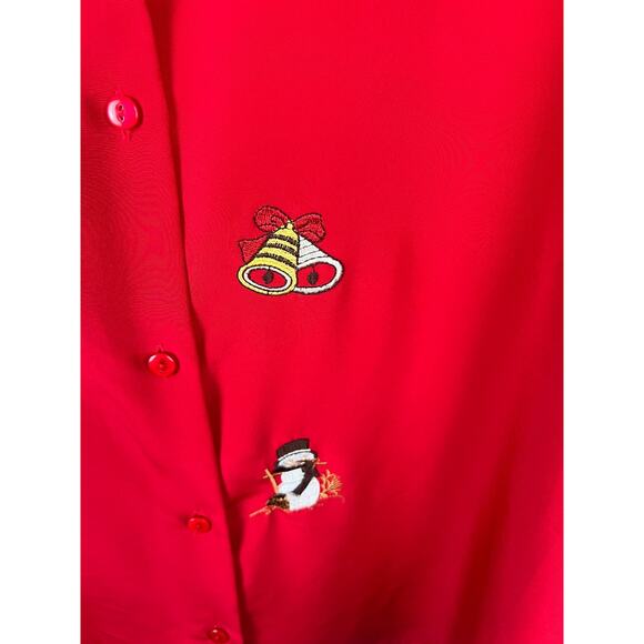 Vintage Joanna Red Career Secretary Christmas Blouse Embroidered Holidays Large - Picture 5 of 9
